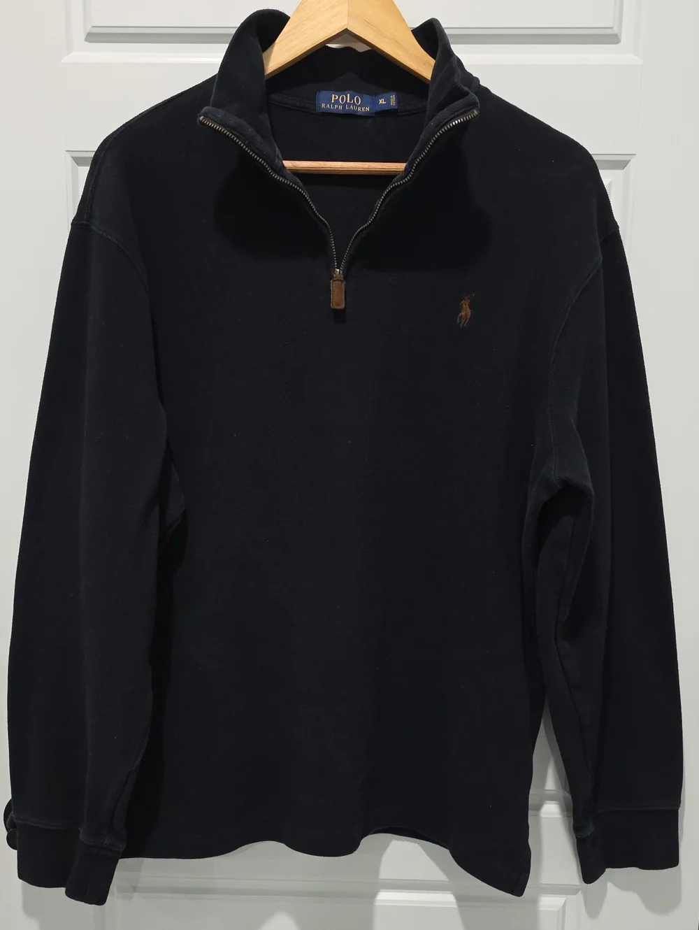 Polo by Ralph Lauren Black Half-Zip Sweater with Brown Pony